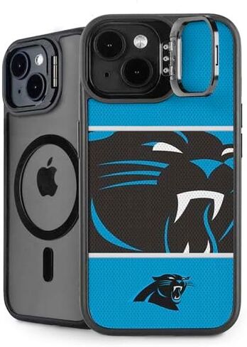 Skinit Kickstand Phone Case Compatible with iPhone 15 Plus - Officially Licensed NFL Carolina Panthers Black & White Design in Saudi Arabia
