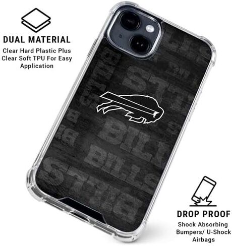 حافظة هاتف Skinit الشفافة متوافقة مع iPhone 15 - تصميم باللونين الأبيض والأسود مرخص رسميًا من NFL Buffalo Bills in Saudi Arabia