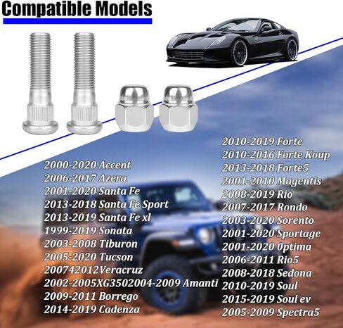 2 Set M12x1.5 Car Wheel Studs and Lug Nuts Kit, Rust Proof Vehicle Wheel Stud Fastener Kit, Automotive OEM# 52950-14140 Replacement, Compatible with Cadenza Forte Optima in Saudi Arabia
