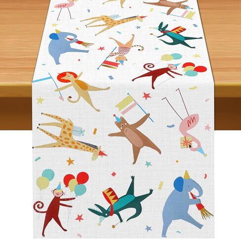 Pudodo Animal Parade Table Runner Jungle Animal Zoo موضوع حفلة عيد ميلاد الطفل دش المطبخ غرفة الطعام ديكور المنزل (13 بوصة × 72 بوصة) in Saudi Arabia