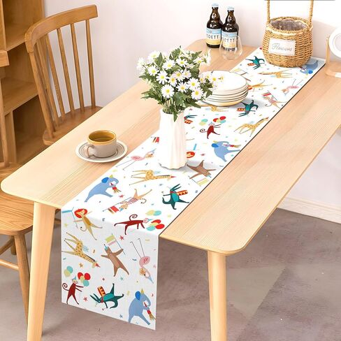 Pudodo Animal Parade Table Runner Jungle Animal Zoo موضوع حفلة عيد ميلاد الطفل دش المطبخ غرفة الطعام ديكور المنزل (13 بوصة × 72 بوصة) in Saudi Arabia