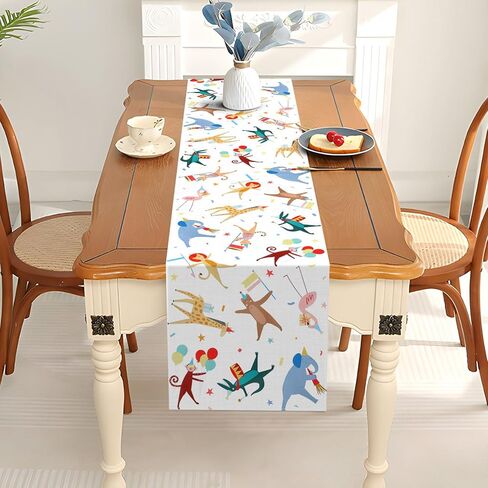 Pudodo Animal Parade Table Runner Jungle Animal Zoo موضوع حفلة عيد ميلاد الطفل دش المطبخ غرفة الطعام ديكور المنزل (13 بوصة × 72 بوصة) in Saudi Arabia