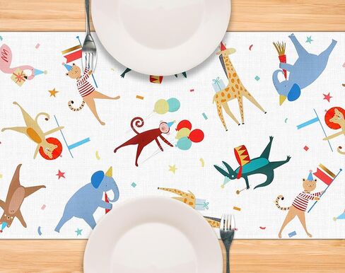 Pudodo Animal Parade Table Runner Jungle Animal Zoo موضوع حفلة عيد ميلاد الطفل دش المطبخ غرفة الطعام ديكور المنزل (13 بوصة × 72 بوصة) in Saudi Arabia