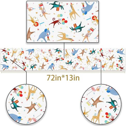 Pudodo Animal Parade Table Runner Jungle Animal Zoo موضوع حفلة عيد ميلاد الطفل دش المطبخ غرفة الطعام ديكور المنزل (13 بوصة × 72 بوصة) in Saudi Arabia