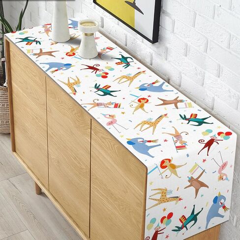 Pudodo Animal Parade Table Runner Jungle Animal Zoo موضوع حفلة عيد ميلاد الطفل دش المطبخ غرفة الطعام ديكور المنزل (13 بوصة × 72 بوصة) in Saudi Arabia