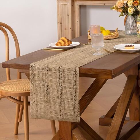 Niviy الخيش بوهو الجدول عداء لديكور المنزل الربيع 72 بوصة طويلة، ديكور مزرعة البني ريفي صغير مكرامية المنسوجة القهوة الخيش الجوت الجدول العداءين لفصل الصيف الطعام مضمد وشاح ديكور الطاولة in Kuwait