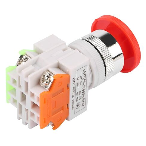 Emergency Stop Button, Self Locking, Mushroom Push Button Switch, 22mm Mount Insulated Design, for Industrial Machinery Equipment, Factories, Manufacturing Plants, CNC Machines, As in Saudi Arabia