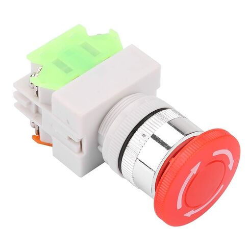 Emergency Stop Button, Self Locking, Mushroom Push Button Switch, 22mm Mount Insulated Design, for Industrial Machinery Equipment, Factories, Manufacturing Plants, CNC Machines, As in Saudi Arabia