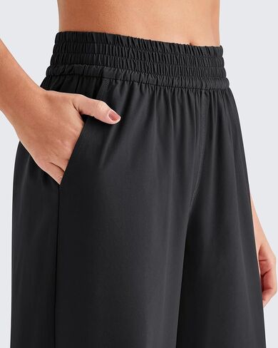 G4Free Wide Leg Pants Women Elastic Waist Trouser with Pockets Light Flowy Summer Pants Loose Travel(Black,L,29") in Saudi Arabia