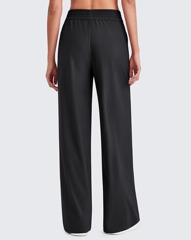 G4Free Wide Leg Pants Women Elastic Waist Trouser with Pockets Light Flowy Summer Pants Loose Travel(Black,L,29") in Saudi Arabia
