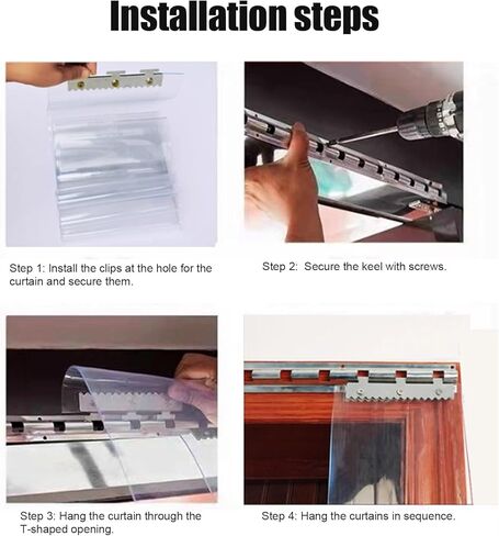 طقم ستائر باب من شريط الفينيل PVC عالي التحمل مع الأجهزة، ستارة شريطية شفافة للفريزر للمداخل التجارية، حل سلس للمستودعات والجراج (W195xH270cm/76.77x106.3in) in Kuwait