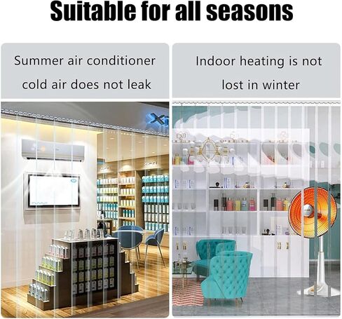 مجموعة ستائر باب شريطية من الفينيل الشفاف - مصاريع معزولة للمستودعات والجراج - ستارة مدخل PVC شديدة التحمل مع الأجهزة (عرض 225 × ارتفاع 260 سم / 88.58 × 102.3 بوصة) in Kuwait
