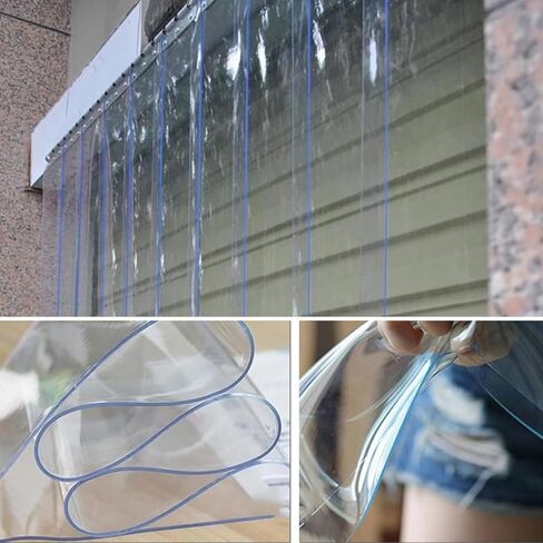 ستائر شفافة من شريط PVC للجراج والمستودعات - ستائر باب عازلة للحرارة ومقاومة للماء (عرض 90 × ارتفاع 240 سم / 35.43 × 94.49 بوصة) - شرائط أبواب بلاستيكية متينة للفريزر والاستخدام الصناعي in Saudi Arabia