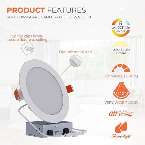 HALO HLB 6 في إضاءة LED مجوفة، موقع رطب غير قابل للتعتيم، لومن قابل للتحديد ولون قابل للاختيار 27/30/35/40/5000K، 6 عبوات من مصابيح السقف الداخلية والخارجية HLB6LSFS5-6PK in Kuwait