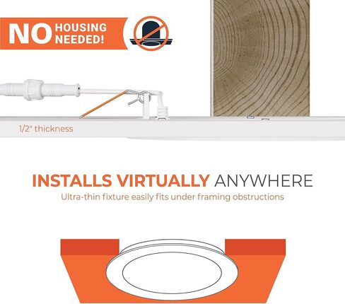 HALO HLB 6 في إضاءة LED مجوفة، موقع رطب غير قابل للتعتيم، لومن قابل للتحديد ولون قابل للاختيار 27/30/35/40/5000K، 6 عبوات من مصابيح السقف الداخلية والخارجية HLB6LSFS5-6PK in Kuwait