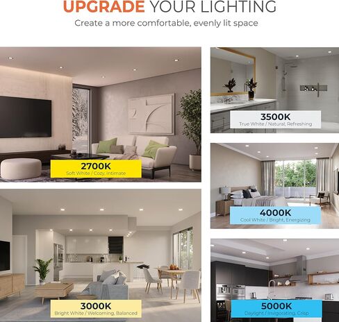 HALO HLB 6 في إضاءة LED مجوفة، موقع رطب غير قابل للتعتيم، لومن قابل للتحديد ولون قابل للاختيار 27/30/35/40/5000K، 6 عبوات من مصابيح السقف الداخلية والخارجية HLB6LSFS5-6PK in Kuwait