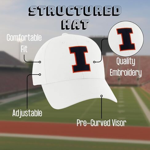 Officially Licensed University Illinois Illini White MVP Hat Classic Primary Team Logo Adjustable Embroidered Blue/Orange Baseball Sports Cap in Saudi Arabia