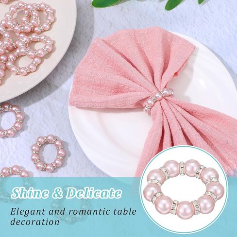 cobee 100Pcs Pearl Napkin Rings, Gold Disposable Napkin Rings Imitation Pearl Napkin Ring Holder Beaded Serviette Rings Buckles for Valentine's Day Wedding Party Dinner Table Decor Daily Use in Saudi Arabia