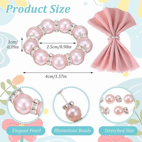 cobee 100Pcs Pearl Napkin Rings, Gold Disposable Napkin Rings Imitation Pearl Napkin Ring Holder Beaded Serviette Rings Buckles for Valentine's Day Wedding Party Dinner Table Decor Daily Use in Saudi Arabia