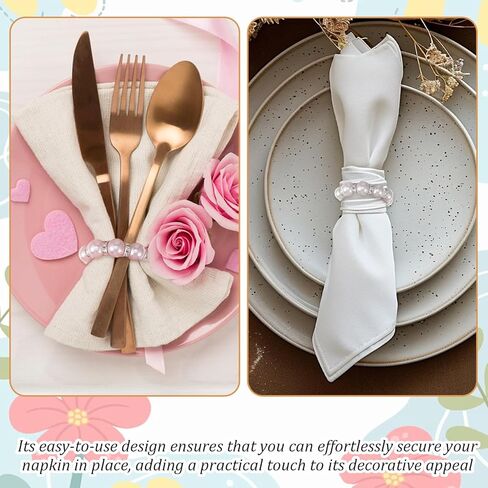 cobee 100Pcs Pearl Napkin Rings, Gold Disposable Napkin Rings Imitation Pearl Napkin Ring Holder Beaded Serviette Rings Buckles for Valentine's Day Wedding Party Dinner Table Decor Daily Use in Saudi Arabia
