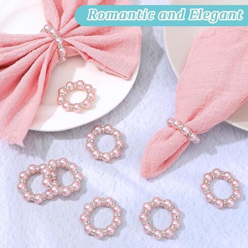 cobee 100Pcs Pearl Napkin Rings, Gold Disposable Napkin Rings Imitation Pearl Napkin Ring Holder Beaded Serviette Rings Buckles for Valentine's Day Wedding Party Dinner Table Decor Daily Use in Saudi Arabia