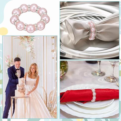 cobee 100Pcs Pearl Napkin Rings, Gold Disposable Napkin Rings Imitation Pearl Napkin Ring Holder Beaded Serviette Rings Buckles for Valentine's Day Wedding Party Dinner Table Decor Daily Use in Saudi Arabia