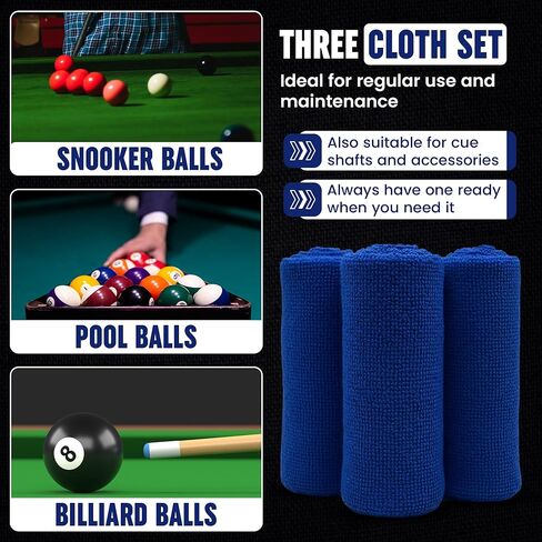 Billiard Ball Cleaning Towel Pack of 3 - Cue Cleaner Microfiber Towel, Pool Ball Cleaner, Table Felt, Shaft Accessories Cleaner - Lint-Free Maintenance, Polishing, Dirt and Dust Removal, 11.25"x11.25" in Saudi Arabia