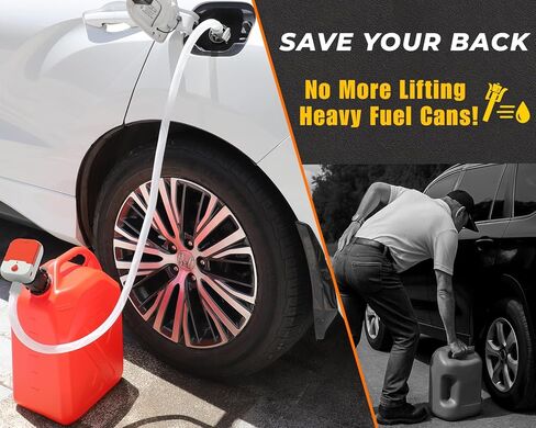 Auto-Stop Fuel Transfer Pump, Battery or USB Powered Electric Gas Pump, 3.2 Gallon per Min Portable Pump for Gas Can with 51" Hose & 4 Adapters for Gasoline, Diesel, No-Spill Refueling, Gift for Men in Kuwait