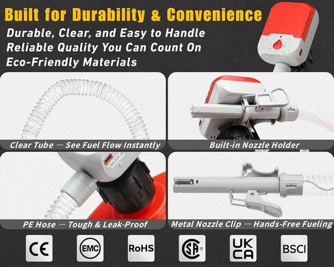 Auto-Stop Fuel Transfer Pump, Battery or USB Powered Electric Gas Pump, 3.2 Gallon per Min Portable Pump for Gas Can with 51" Hose & 4 Adapters for Gasoline, Diesel, No-Spill Refueling, Gift for Men in Kuwait