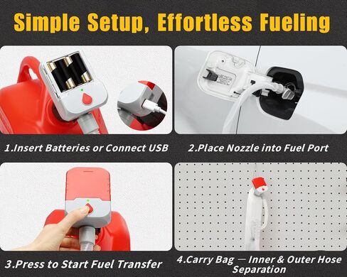 Auto-Stop Fuel Transfer Pump, Battery or USB Powered Electric Gas Pump, 3.2 Gallon per Min Portable Pump for Gas Can with 51" Hose & 4 Adapters for Gasoline, Diesel, No-Spill Refueling, Gift for Men in Kuwait