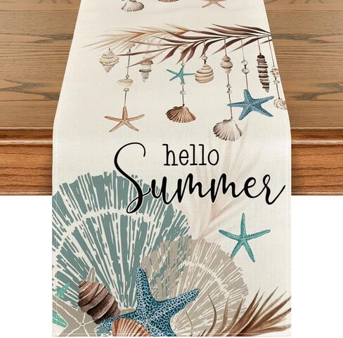 Artoid Mode Conch Starfish Hello Summer Table Runner, Sea Shell Seasonal Kitchen Dining Table Decoration for Home Party Decor 13x72 Inch in Saudi Arabia
