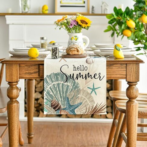 Artoid Mode Conch Starfish Hello Summer Table Runner, Sea Shell Seasonal Kitchen Dining Table Decoration for Home Party Decor 13x72 Inch in Saudi Arabia