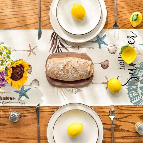 Artoid Mode Conch Starfish Hello Summer Table Runner, Sea Shell Seasonal Kitchen Dining Table Decoration for Home Party Decor 13x72 Inch in Saudi Arabia