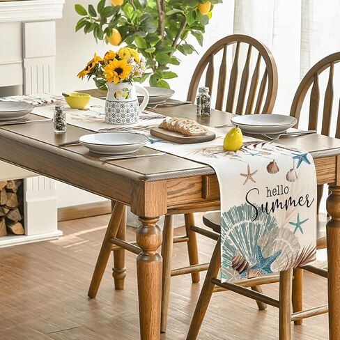 Artoid Mode Conch Starfish Hello Summer Table Runner, Sea Shell Seasonal Kitchen Dining Table Decoration for Home Party Decor 13x72 Inch in Saudi Arabia