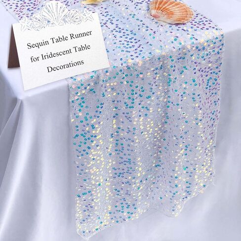 Blue Sequin Table Runner 1 Piece 10 Ft (17x120 Inch) - for Dessert Table or Multiple Kids Tables Iridescent Table Runner for Frozen Mermaid Princess Unicorn Ocean Birthday Party Decorations in Saudi Arabia