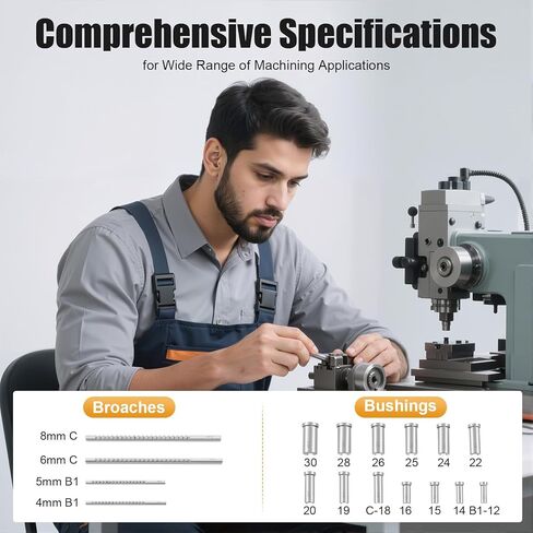 مجموعة أدوات Keyway Broach، 22 قطعة من أدوات Keyway Broach في صندوق مجهز، مجموعات أدوات قطع الأعمال المعدنية مع 4 دبابيس، 5 حشوات و13 جلبة، مواد فولاذية محمولة عالية الدقة أدوات صناعية لتشغيل المعادن in Kuwait