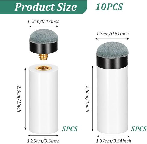 10Sets Pool Cue Tips Replacement Kit, No Glue Pool Cue Tips with White Ferrules, Screw On Cues Tip Repair Kit, (12mm and 13mm, 5 Each Size) in Saudi Arabia