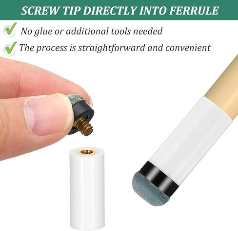 10Sets Pool Cue Tips Replacement Kit, No Glue Pool Cue Tips with White Ferrules, Screw On Cues Tip Repair Kit, (12mm and 13mm, 5 Each Size) in Saudi Arabia