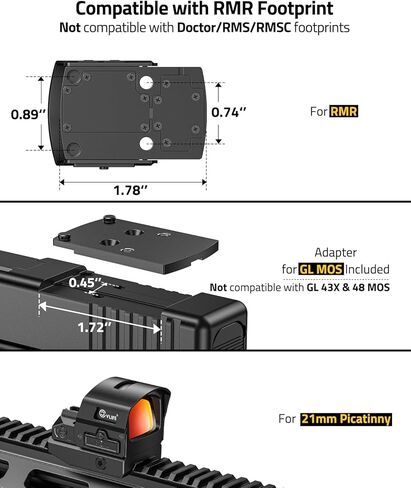 CVLIFE BearMight Auto-Brightness Red Dot Sight with Hood for RMR, 5000G Shockproof, 2 MOA Dot & 32 MOA Circle Open Reflex Optics, Motion Awake Scope for Full-Sized Pistols, Adapter for MOS & Picatinny in Saudi Arabia