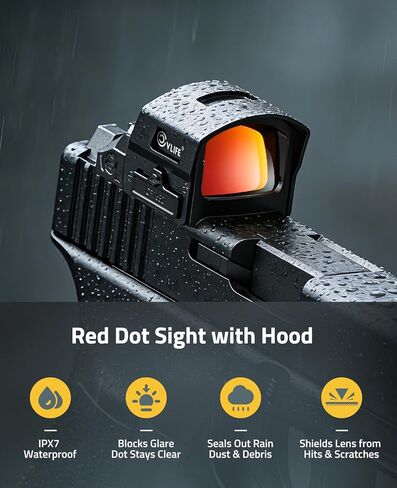 CVLIFE BearMight Auto-Brightness Red Dot Sight with Hood for RMR, 5000G Shockproof, 2 MOA Dot & 32 MOA Circle Open Reflex Optics, Motion Awake Scope for Full-Sized Pistols, Adapter for MOS & Picatinny in Saudi Arabia