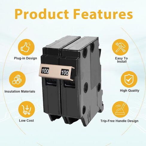 New Upgrade 2100 2-Pole 100-Amp Circuit Breaker, 3/4-Inch Plug-On Molded Case Circuit Breaker, Thermal Magnetic Protection, 100 Amp 10 KAIC, 120/240V in Saudi Arabia