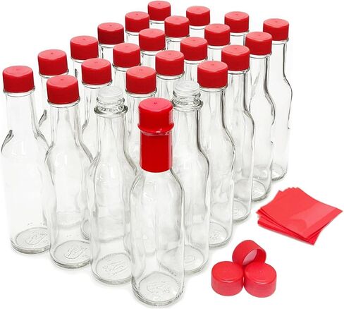 زجاجات صلصة ساخنة من Nicebottles مع أغطية حمراء وأشرطة قابلة للانكماش، 5 أونصة - 24 عبوة in Kuwait