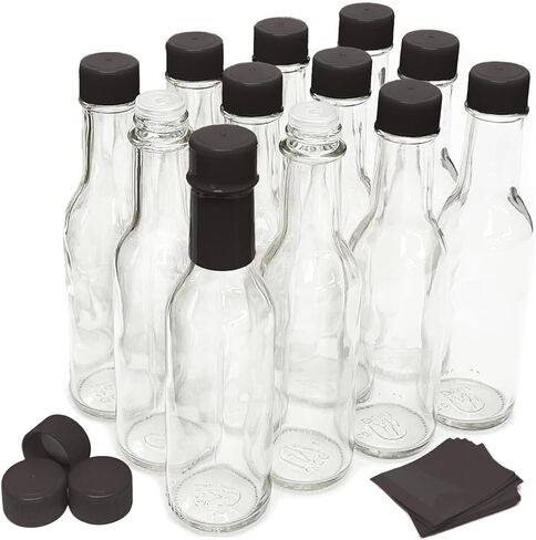 زجاجات صلصة ساخنة من Nicebottles مع أغطية حمراء وأشرطة قابلة للانكماش، 5 أونصة - 24 عبوة in Kuwait