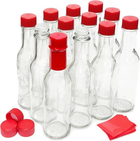 زجاجات صلصة ساخنة من Nicebottles مع أغطية حمراء وأشرطة قابلة للانكماش، 5 أونصة - 24 عبوة in Kuwait