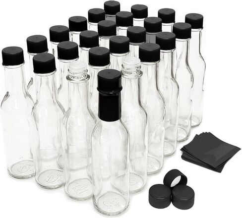 زجاجات صلصة ساخنة من Nicebottles مع أغطية حمراء وأشرطة قابلة للانكماش، 5 أونصة - 24 عبوة in Kuwait