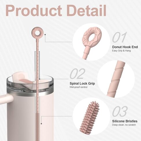 YOTIME Silicone Straw Cleaner Brush, 2 Pcs Reusable Straw Brush(6mm+9mm) for Cleaning Narrow & Wide Straws, Tumblers, Pink in Saudi Arabia