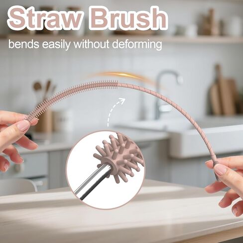 YOTIME Silicone Straw Cleaner Brush, 2 Pcs Reusable Straw Brush(6mm+9mm) for Cleaning Narrow & Wide Straws, Tumblers, Pink in Saudi Arabia