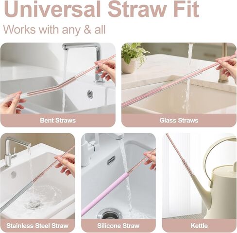 YOTIME Silicone Straw Cleaner Brush, 2 Pcs Reusable Straw Brush(6mm+9mm) for Cleaning Narrow & Wide Straws, Tumblers, Pink in Saudi Arabia