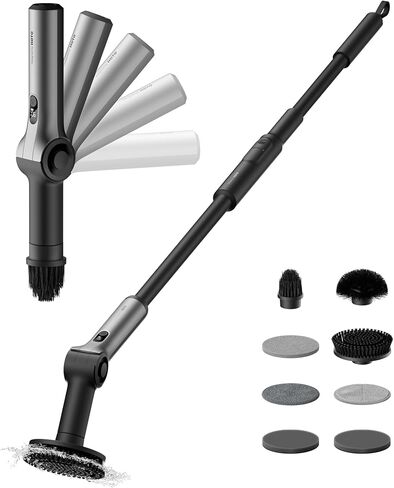HOTO Flexi™ Cordless Electric Spin Scrubber, Adjustable Angle, Extendable Handle, Smart Display, IPX7 Waterproof, Powerful Cleaning Scrubber with 8 Replaceable Brush Heads, for Bathtub, Bathroom, Tile in Saudi Arabia