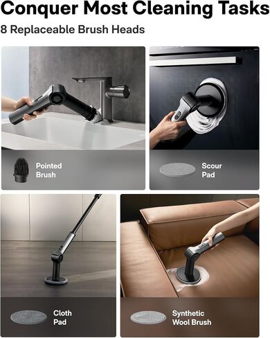 HOTO Flexi™ Cordless Electric Spin Scrubber, Adjustable Angle, Extendable Handle, Smart Display, IPX7 Waterproof, Powerful Cleaning Scrubber with 8 Replaceable Brush Heads, for Bathtub, Bathroom, Tile in Saudi Arabia